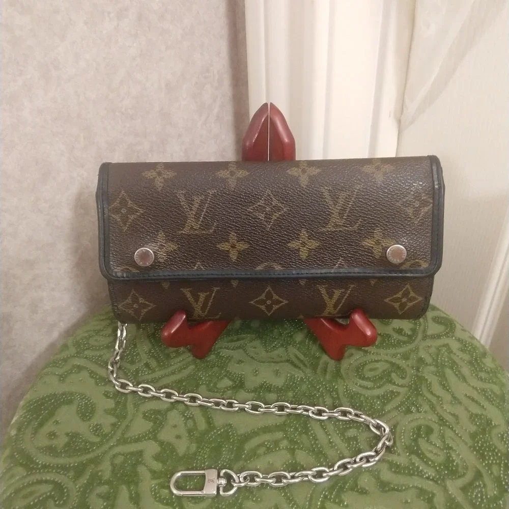 Louis Vuitton Macassar Tri-fold Wallet with Chain